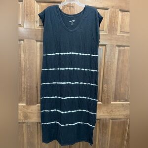 Universal Thread Black & White Tie-Dye Stripes T-Shirt Midi Dress, Size Large